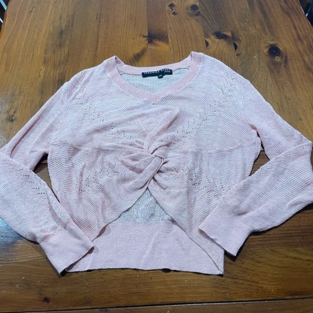 Veronica Beard‎ Womens Pink Soren Twist Front Linen Blend V Neck Sweater Size Sm - Picture 3 of 7